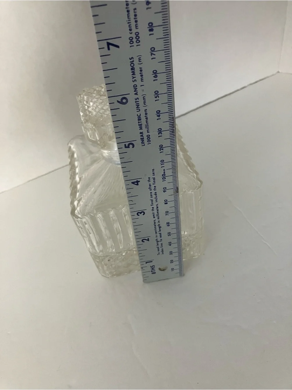 Vintage MCM Clear Glass Square Decanter with Cut Pattern